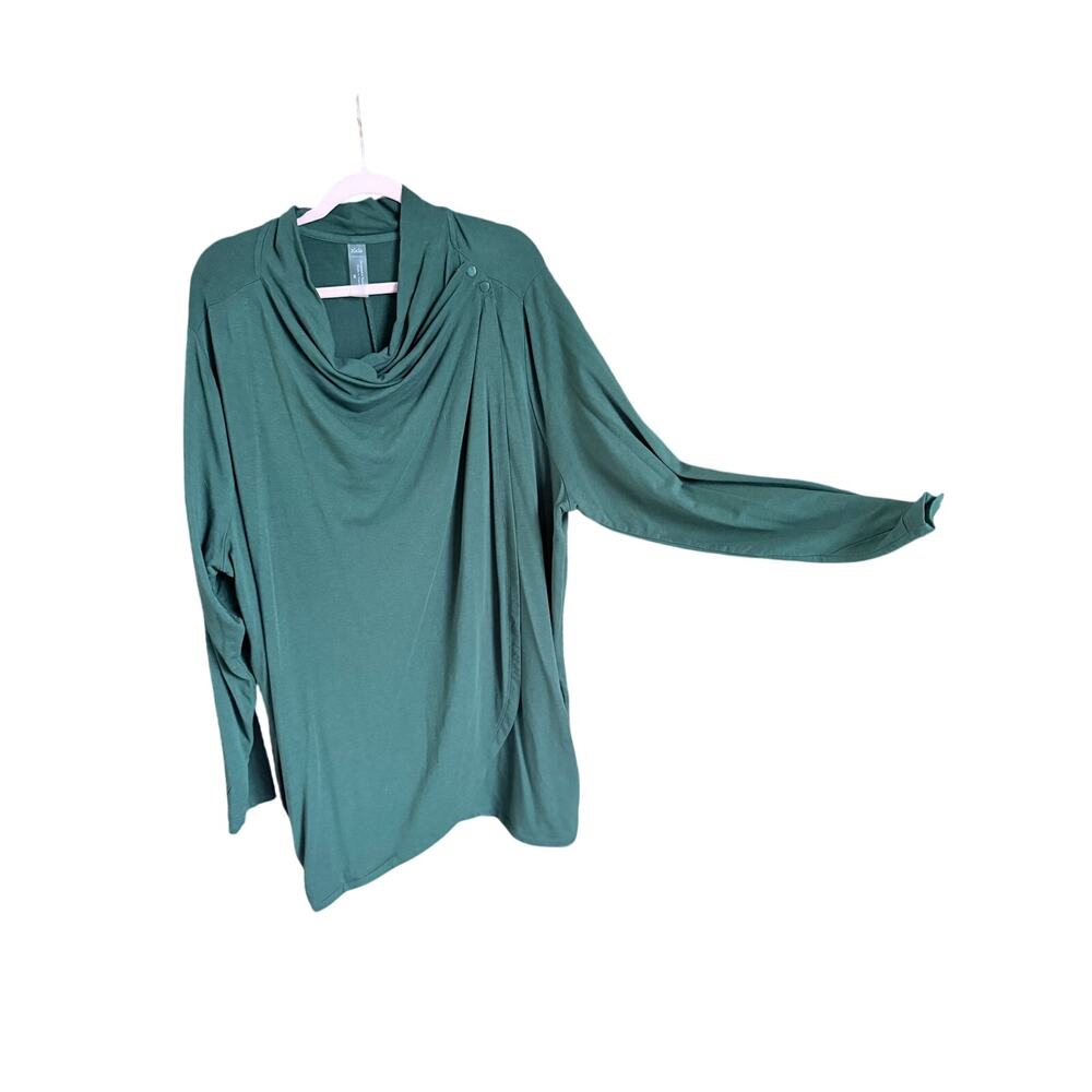 Zuda green long sleeve wrap cross blouse top plus size 3X lagenlook cotton rayon